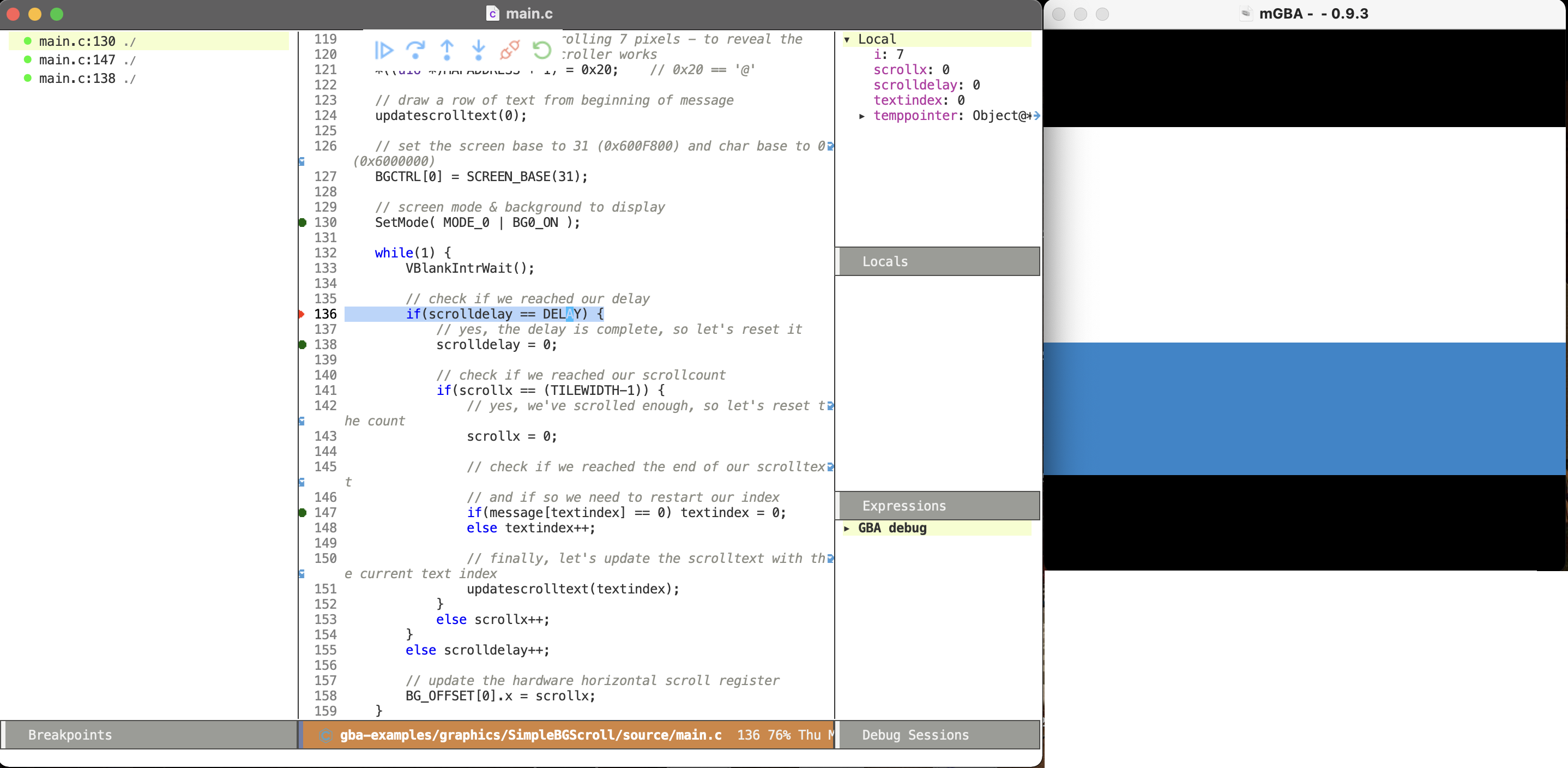 Emacs GBA debugging screenshot